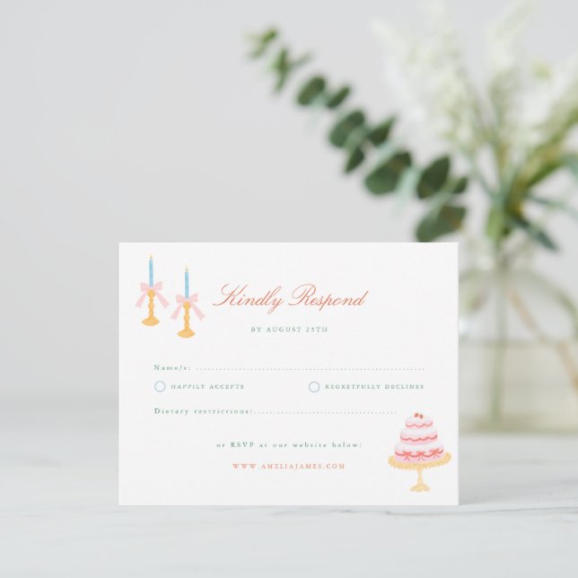 Coquette Charm Handpainted Wedding RSVP Card (Standing Front)