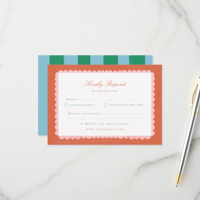 Coquette Charm Handpainted Wedding RSVP Card (Front/Back In Situ)