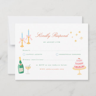 Coquette Charm Handpainted Wedding RSVP Card