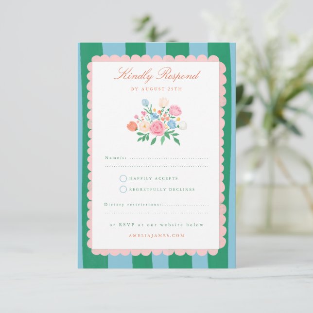 Coquette Charm Handpainted Wedding RSVP Card (Standing Front)