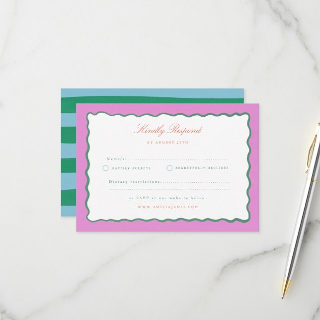 Coquette Charm Handpainted Wedding RSVP Card (Front/Back In Situ)