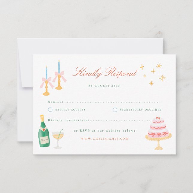 Coquette Charm Handpainted Wedding RSVP Invitation (Front)