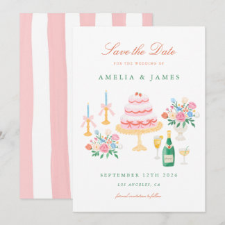 Coquette Charm Handpainted Wedding Save the Date