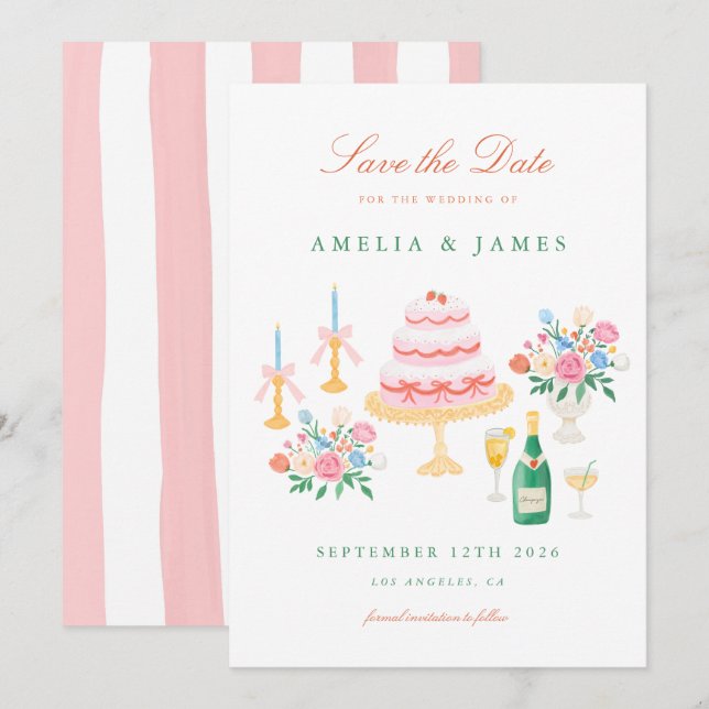 Coquette Charm Handpainted Wedding Save the Date (Front/Back)