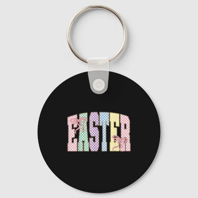 Coquette Checkered Easter Day Spring Easter Pastel Key Ring (Front)
