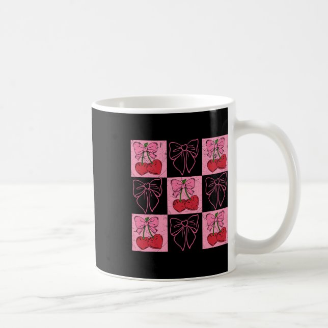 Coquette Checkred Pink Bow And Red Cherries Valent Coffee Mug (Right)