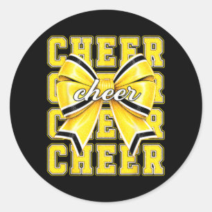 Coquette Cheer Bow Funny Cheerleader Black Gold Classic Round Sticker