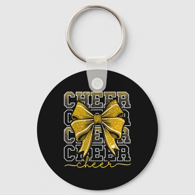 Coquette Cheer Bow Team Cheerleader Gold Cheerlead Key Ring (Front)