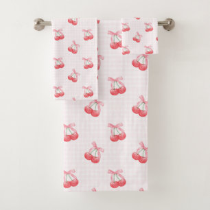 Coquette Cherries Bow Pattern Bath Towel Set