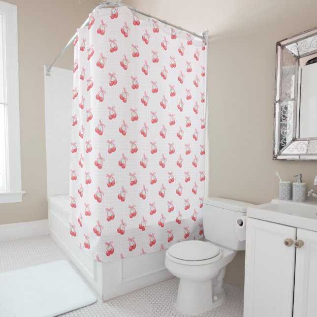 Coquette Cherries Bow Pattern  Shower Curtain (In Situ)