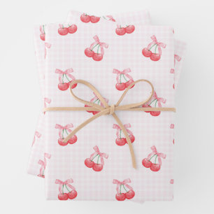 Coquette Cherries Bow Pattern  Wrapping Paper Sheet
