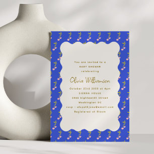 Coquette Cherries Bright Blue Cherry Baby Shower Invitation