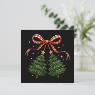 Coquette Cherries Christmas Tree Plaid Bow Winter  Holiday Card