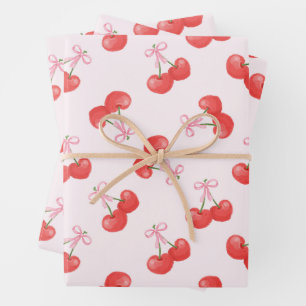 Coquette Cherries Pattern Wrapping Paper Sheet