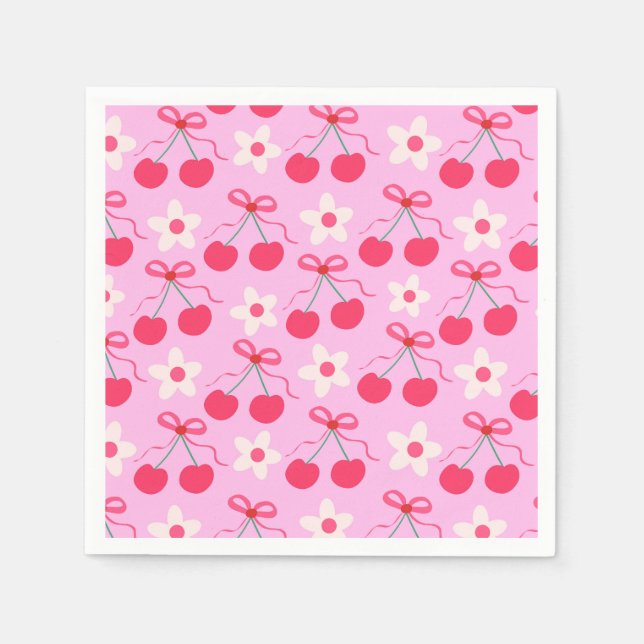 Coquette Cherries with Red Bows and White Flowers  Napkin (Front)