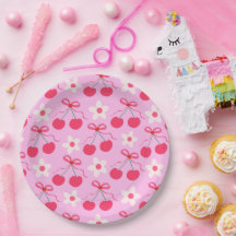 Coquette Cherries with Red Bows and White Flowers