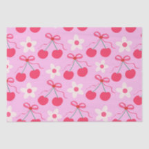Coquette Cherries with Red Bows and White Flowers