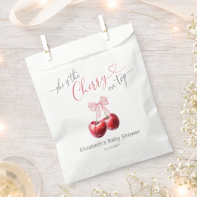 Coquette Cherry Baby Shower Favour Bags (Clipped)