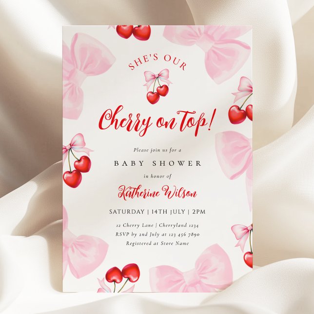 Coquette Cherry Baby Shower Invitation (Creator Uploaded)
