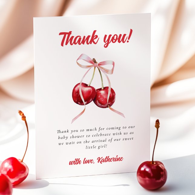 Coquette Cherry Baby Shower  Thank You Card (Creator Uploaded)