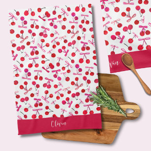 Coquette Cherry & bow pattern Tea Towel