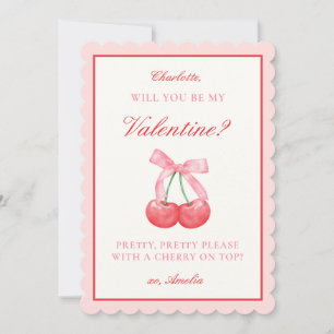 Coquette Cherry & Bow Valentines or Galentines Day Holiday Card