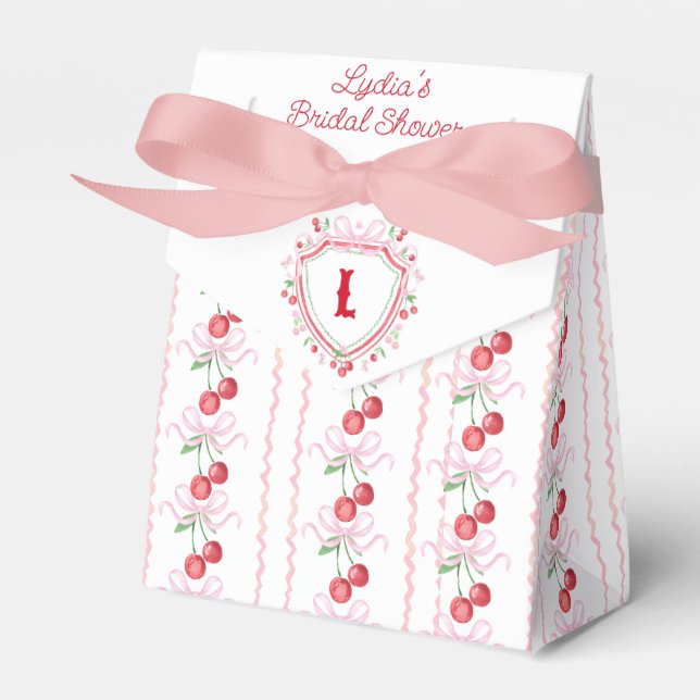 Coquette Cherry Bridal Shower Monogram Favour Box (Front Side)