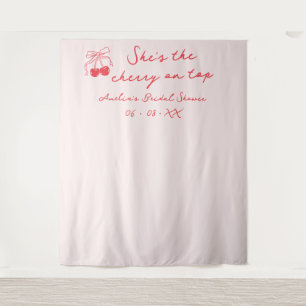 Coquette Cherry Bridal Shower Photo Backdrop Tapestry