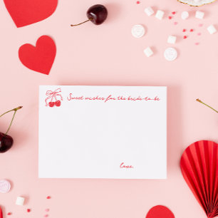 Coquette Cherry Bridal Shower Sweet Wishes Advice Card