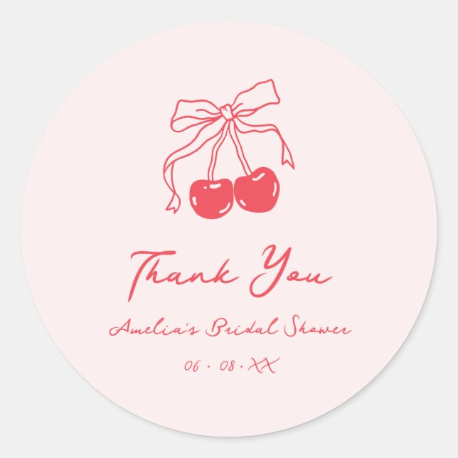 Coquette Cherry Bridal Shower Thank You Favour Classic Round Sticker (Front)
