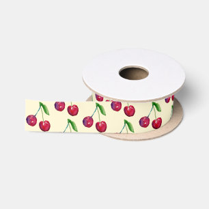Coquette Cherry Cute Hand-Illustrated Yellow Satin Ribbon