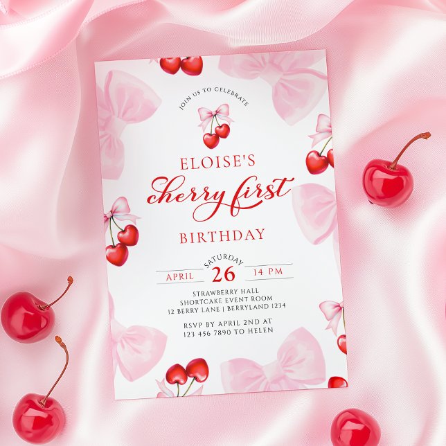 Coquette Cherry First Birthday Invitation (Creator Uploaded)