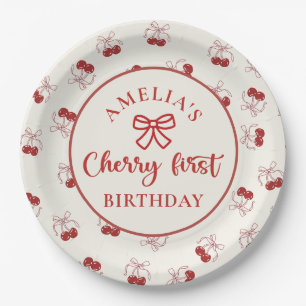Coquette Cherry First Birthday Paper Plates