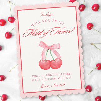 Coquette Cherry Maid of Honour Custom Name Proposa Invitation