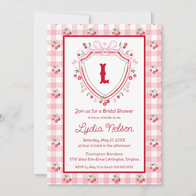 Coquette Cherry Monogam Bridal Shower Invitation (Front)