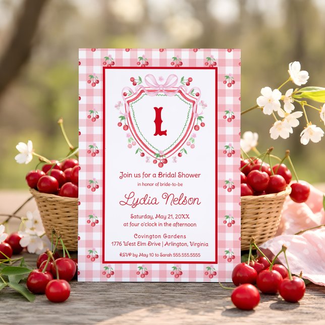 Coquette Cherry Monogam Bridal Shower Invitation (Creator Uploaded)
