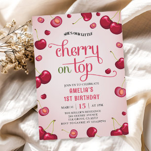 Coquette Cherry on Top 1st Birthday Invitation