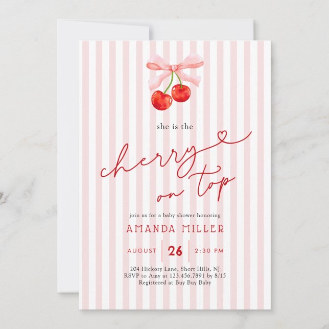 Coquette Cherry on Top Baby Girl Shower Invitation (Front)