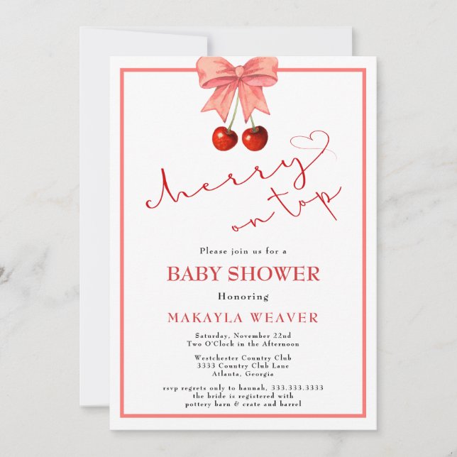 Coquette Cherry on Top Baby Girl Shower Invitation (Front)