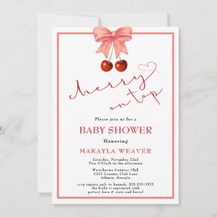 Coquette Cherry on Top Baby Girl Shower Invitation