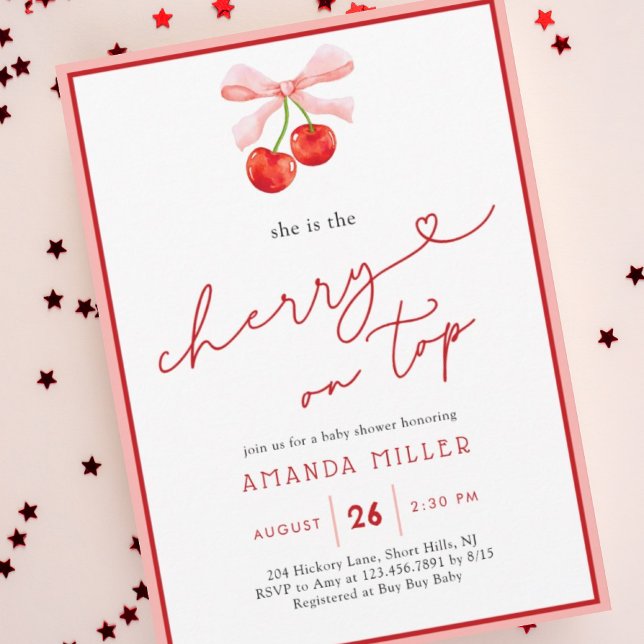 Coquette Cherry on Top Baby Girl Shower Invitation (Creator Uploaded)