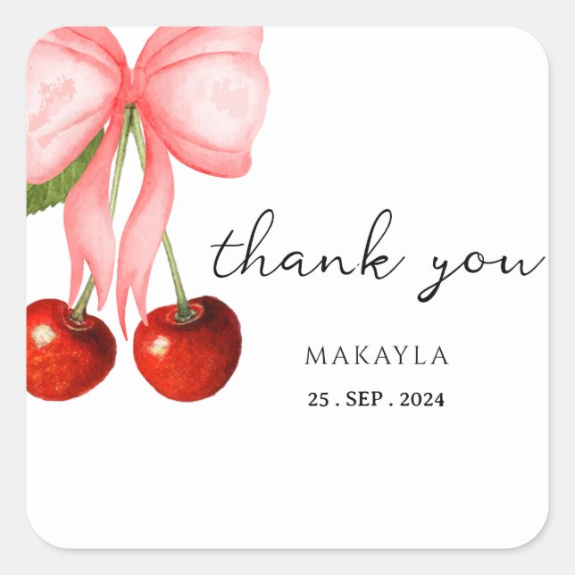 Coquette Cherry on Top Baby Girl Shower Square Sticker (Front)