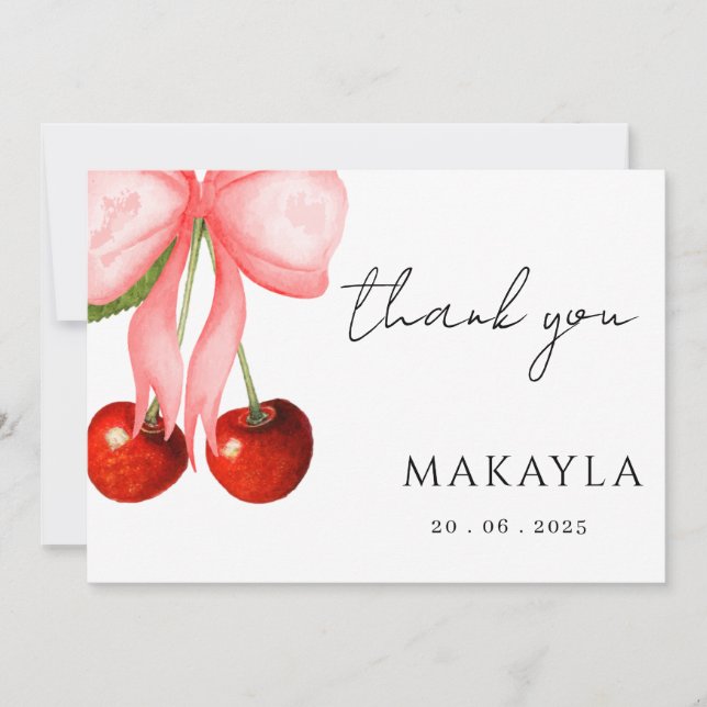 Coquette Cherry on Top Baby Girl Shower Thank You Card (Front)