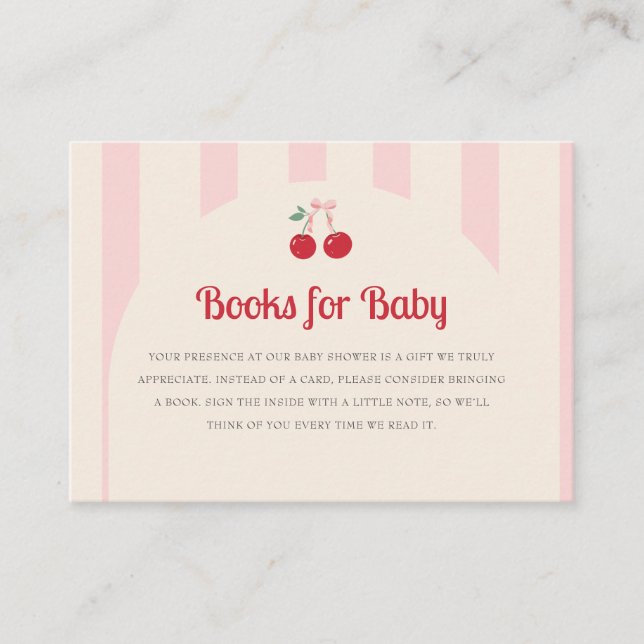 Coquette Cherry on Top Baby Shower Books for Baby Enclosure Card (Front)