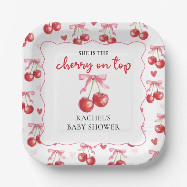 Coquette Cherry on Top Baby Shower Paper Plates (Front)