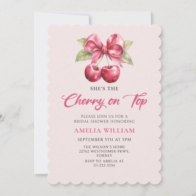 Coquette Cherry on Top Bridal Shower Invitation (Front)