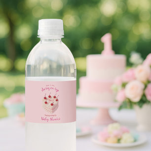 Coquette Cherry on Top Cake Baby Shower Water Bottle Label