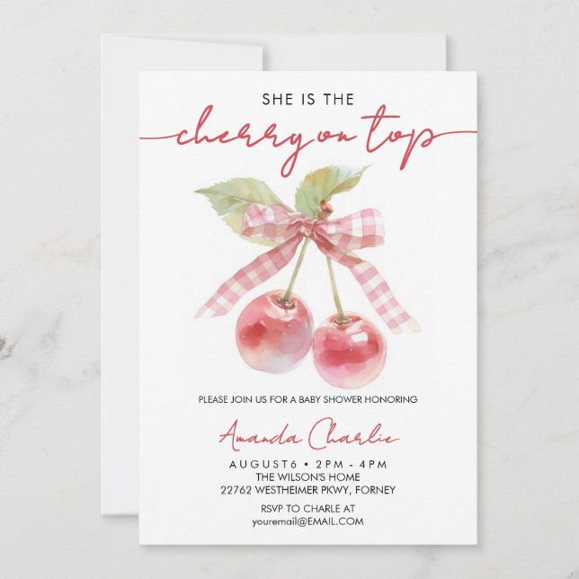  Coquette Cherry on Top Girl Baby Shower Invitation (Front)