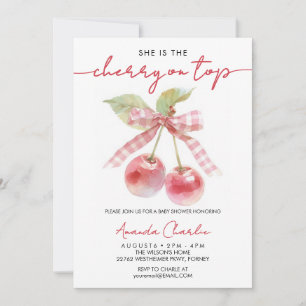  Coquette Cherry on Top Girl Baby Shower Invitation