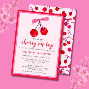 Coquette Cherry on Top Girls Baby Shower Invitation
